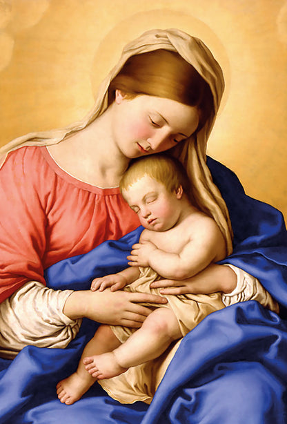 Santino Madonna con Bambino. Sul retro preghiera "Sotto la Tua protezione..." raccomandata da Papa Francesco.