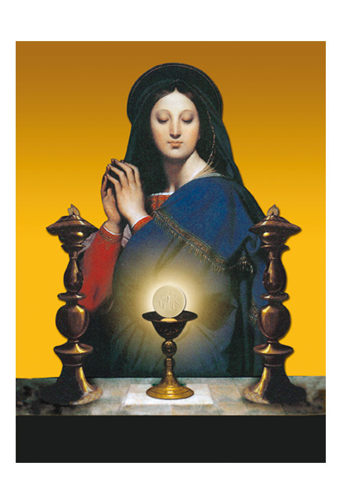 Santino beata Vergine Maria con Santissimo. Sul retro "Preghiera per la comunione spirituale"