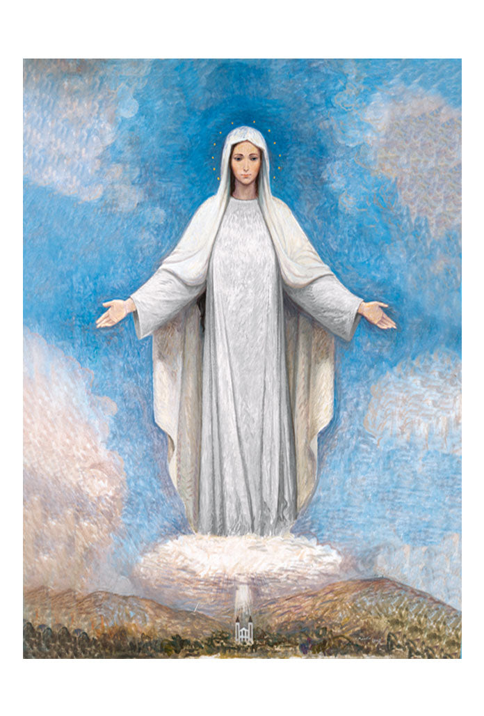 Santino Madonna di Medjugorje. Sul retro "Preghiera di consacrazione al cuore immacolato di Maria"