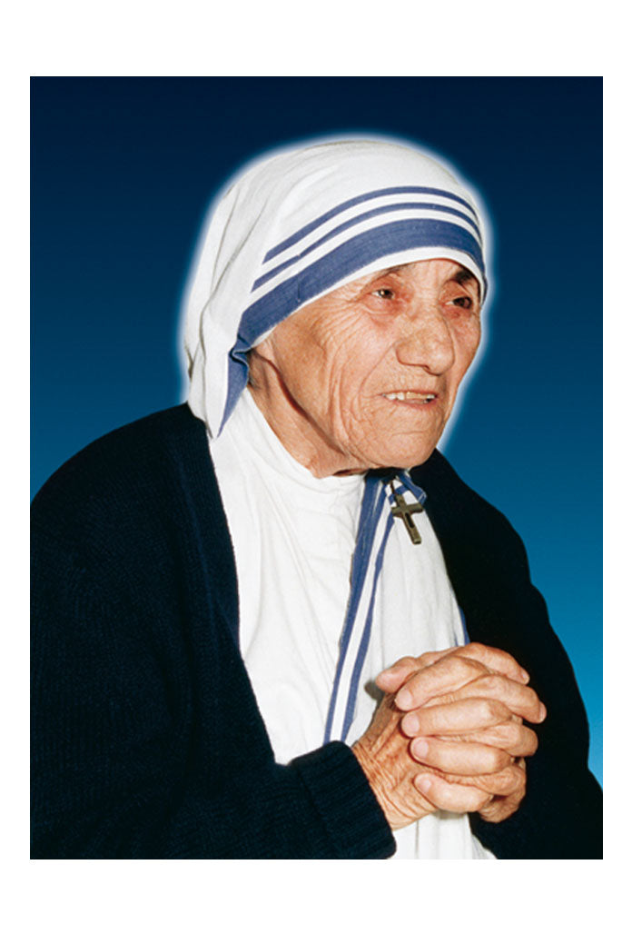 Santino madre Teresa mani giunte. Sul retro "Preghiera a santa madre Teresa di Calcutta"