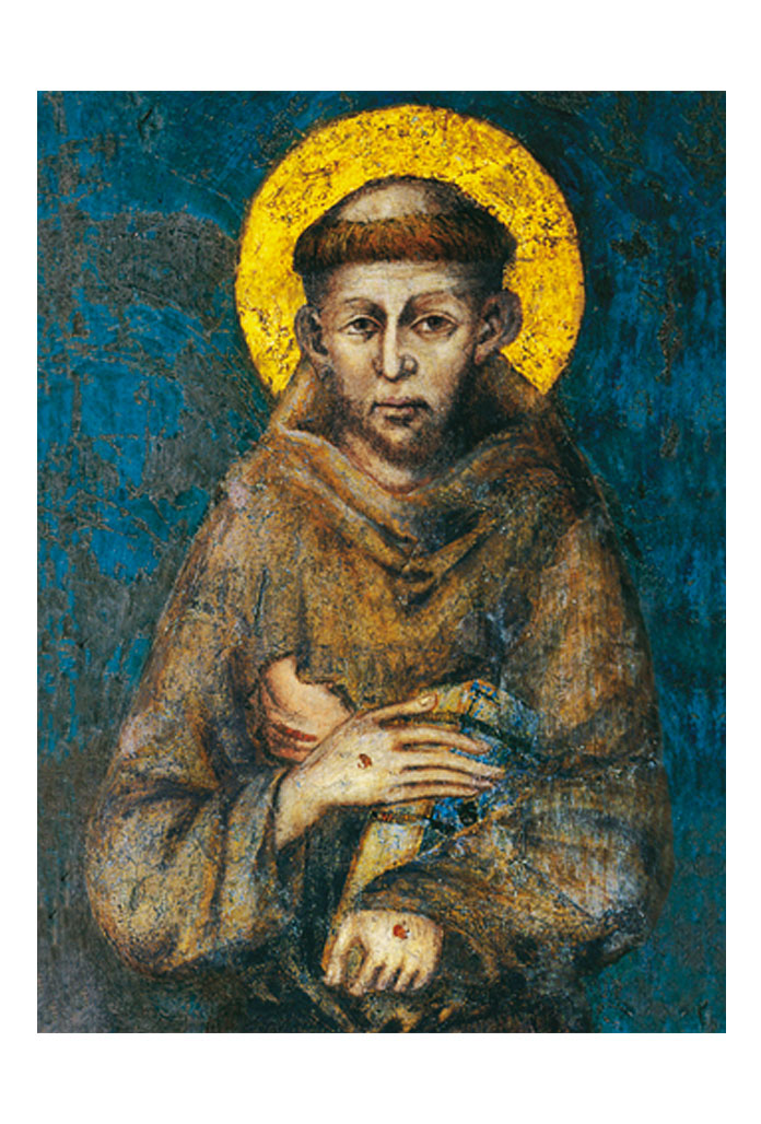 Santino san Francesco d'Assisi. Retro bianco