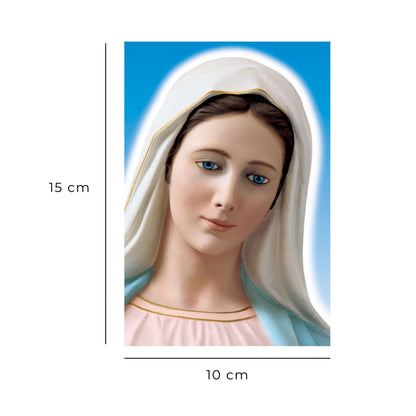 Cartolina beata Vergine Maria frontale. Sul retro "Preghiera di consacrazione al cuore immacolato di Maria" 