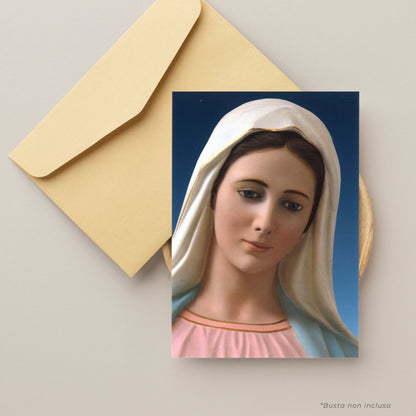 Cartolina beata Vergine Maria frontale. Sul retro "Consacrazione dei giovani a Maria santissima" 