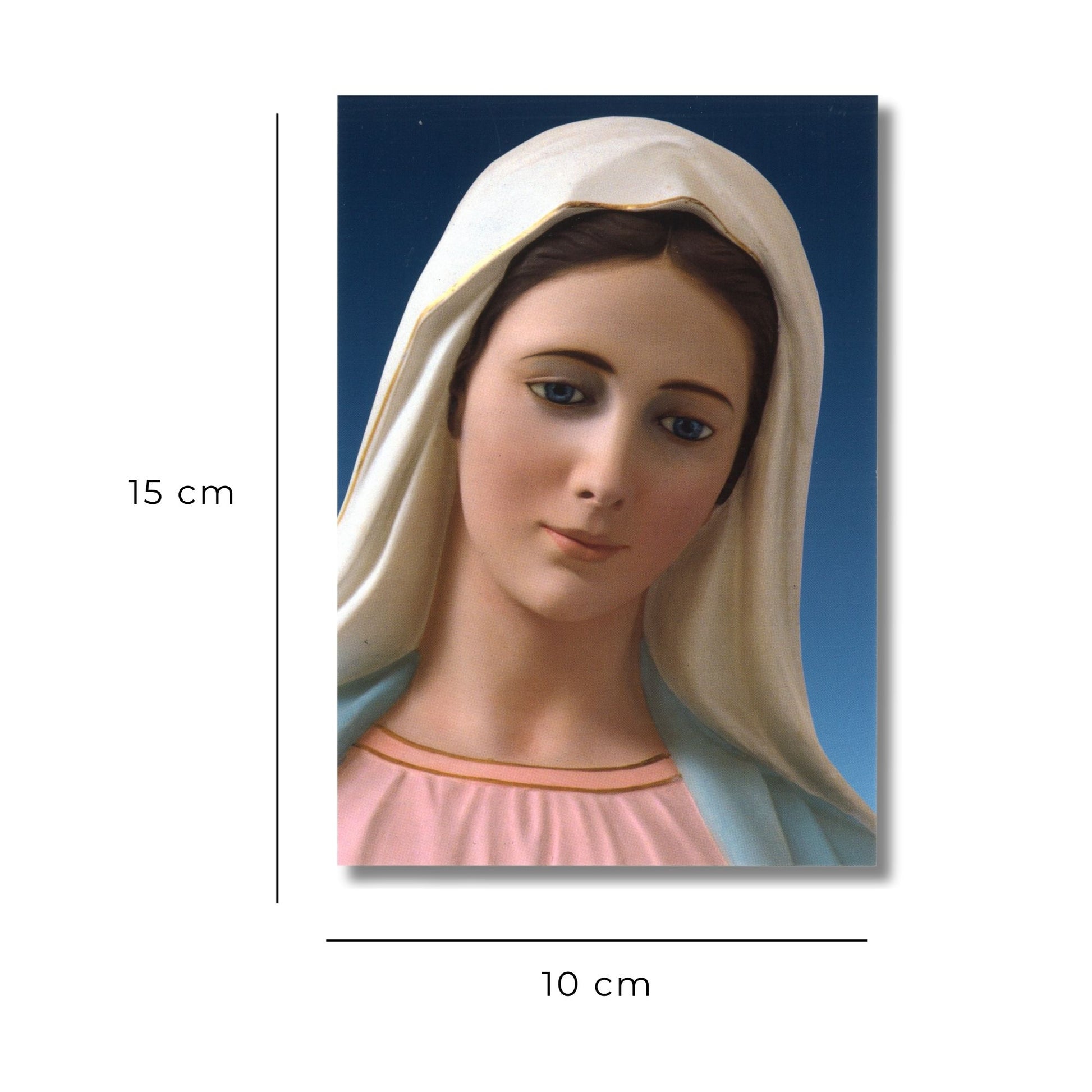 Cartolina beata Vergine Maria frontale con la scritta "Io ti amo". Sul retro "Preghiera di consacrazione al cuore immacolato di Maria" 