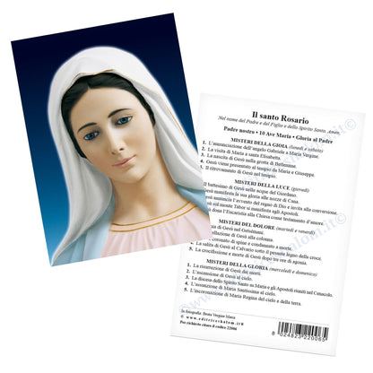 Cartolina beata Vergine Maria frontale. Sul retro "Il santo Rosario"