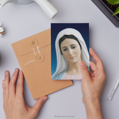 Cartolina beata Vergine Maria frontale. Sul retro "Il santo Rosario"