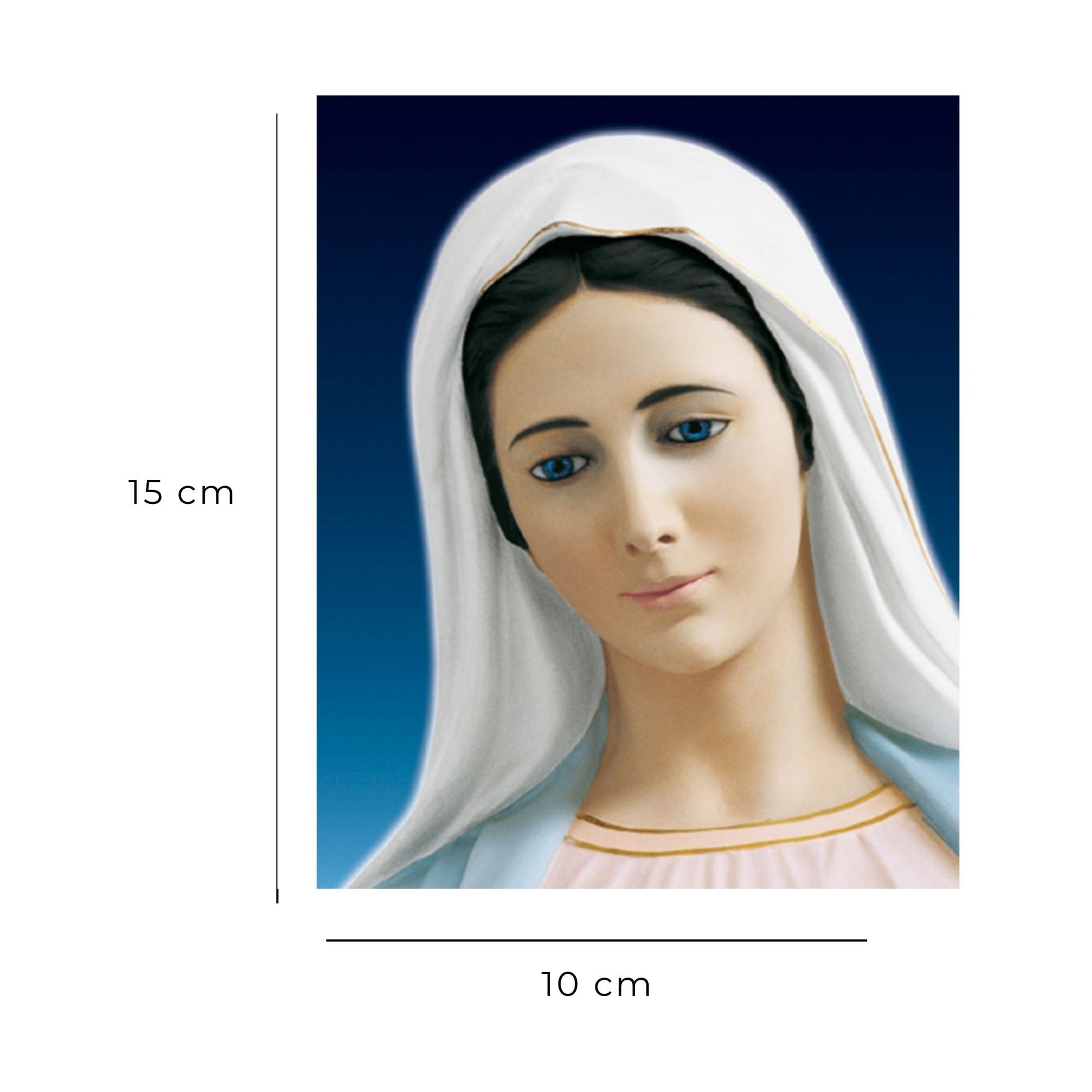 Cartolina beata Vergine Maria frontale. Sul retro "Il santo Rosario"