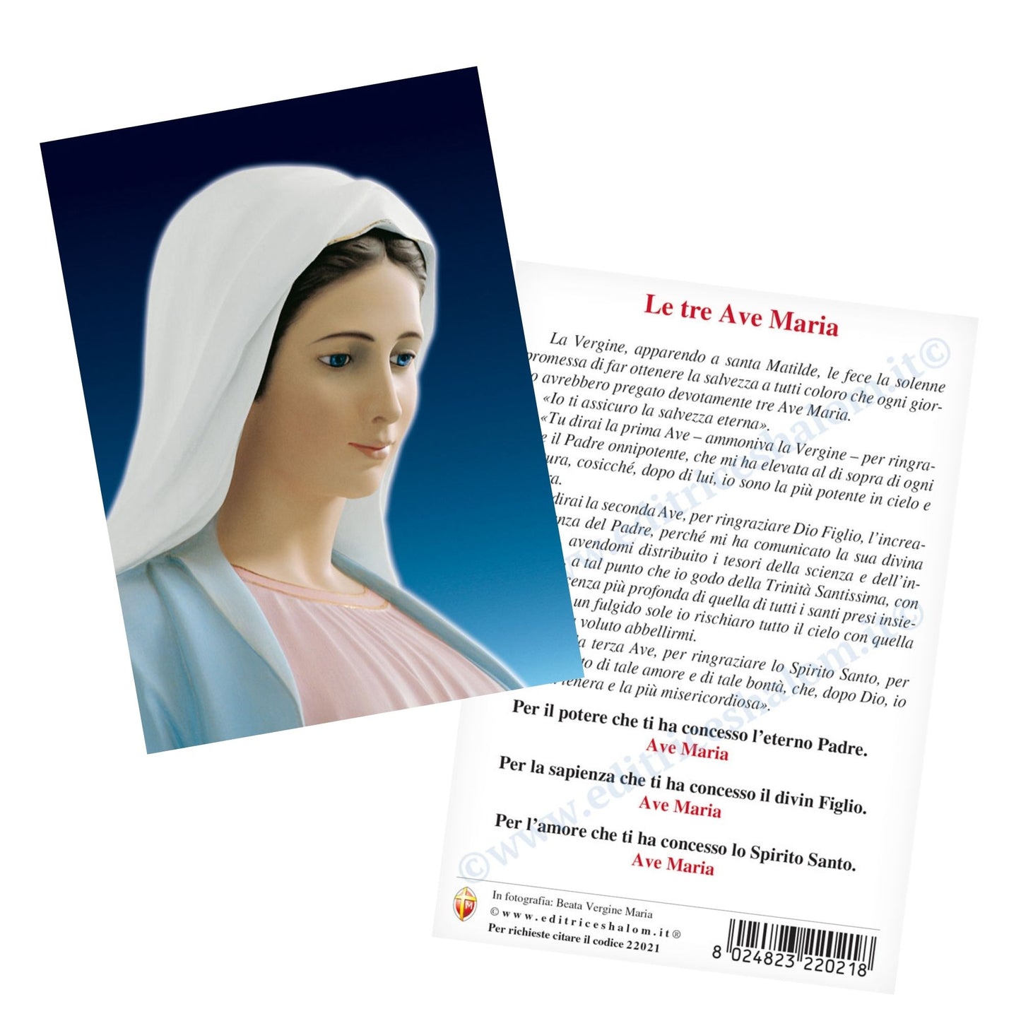 Cartolina beata Vergine Maria profilo. Sul retro "Tre ave Maria"