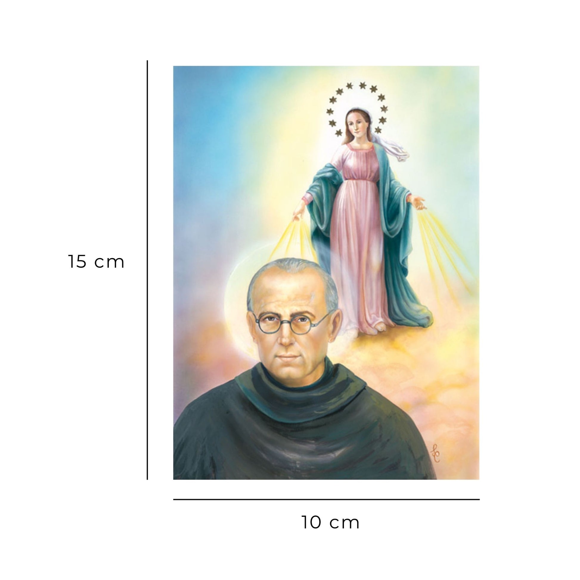 Cartolina beata Vergine Maria immacolata e Massimiliano Kolbe. Sul retro " Solenne consacrazione all'Immacolata"