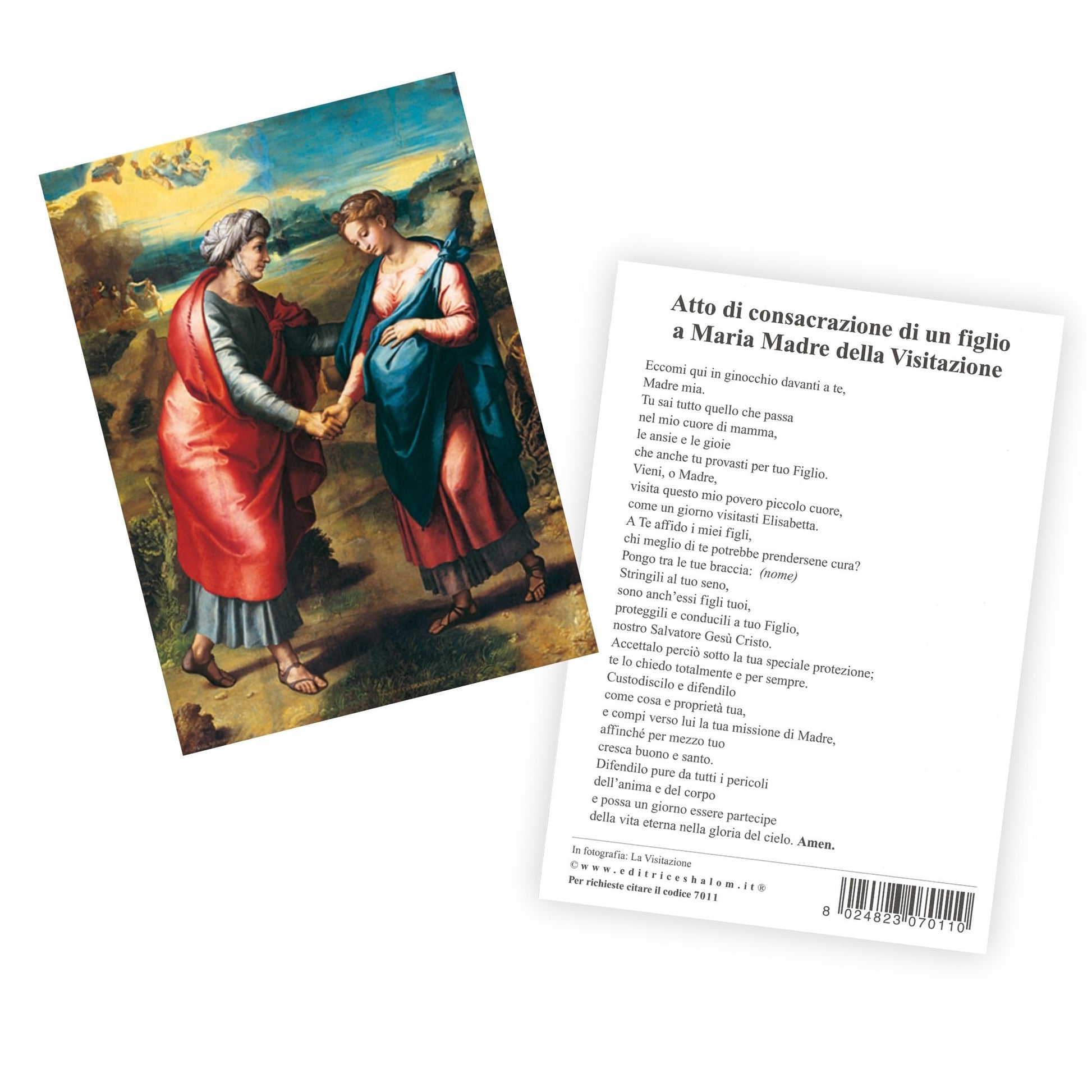Cartolina visitazione. Sul retro "Consacrazione di un figlio a Maria madre della visitazione"