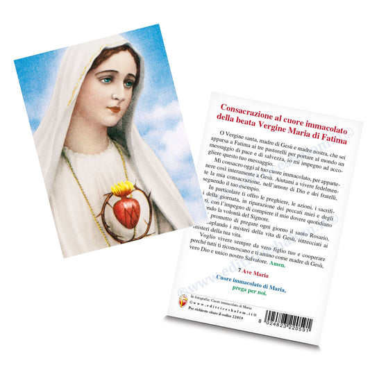 Cartolina cuore immacolato di Maria. Sul retro "Consacrazione al cuore immacolato della beata Vergine Maria di Fatima"