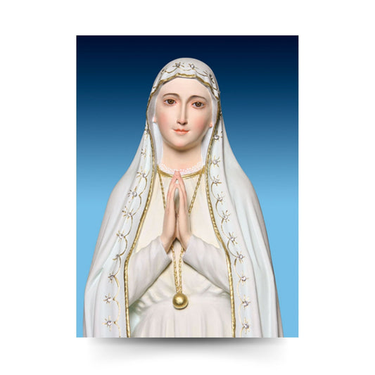 Cartolina Madonna di Fatima. Sul retro "Consacrazione a Maria del santuario di San Vittorino Roma"