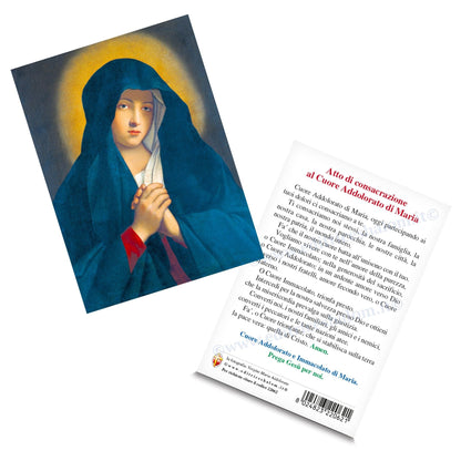 Cartolina Vergine Maria addolorata. Sul retro "Consacrazione al cuore addolorato di Maria"