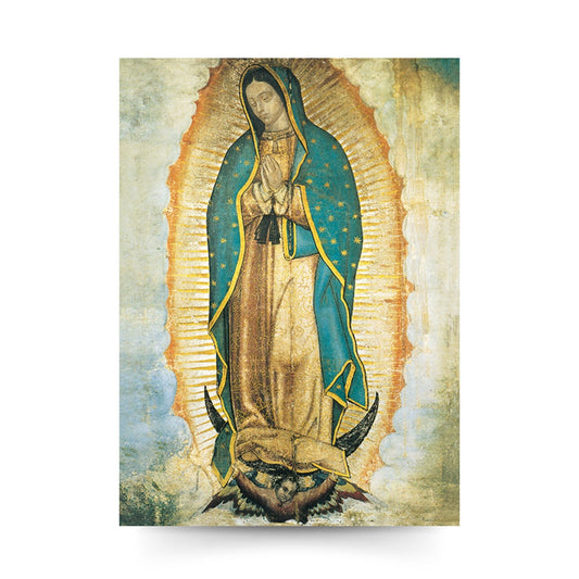 Cartolina icona Madonna di Guadalupe. Sul retro "Santa Maria di Guadalupe prega per la nostra nazione"