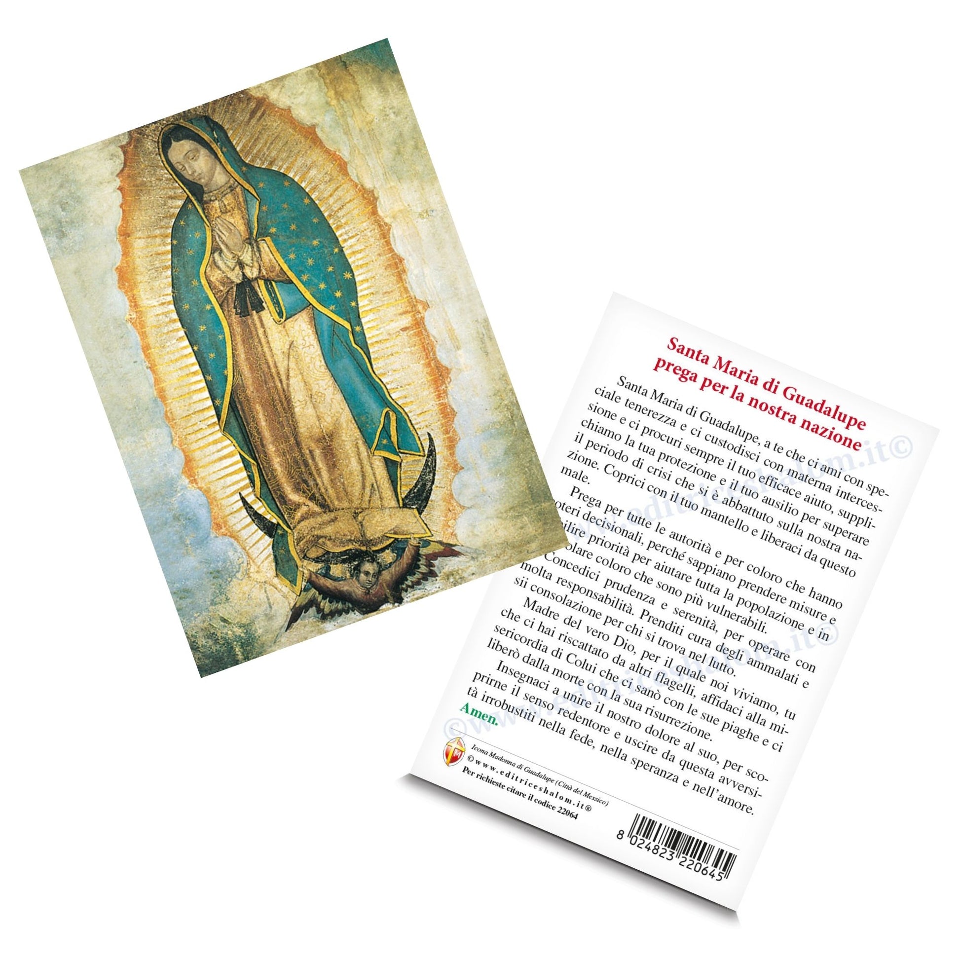 Cartolina icona Madonna di Guadalupe. Sul retro "Santa Maria di Guadalupe prega per la nostra nazione"