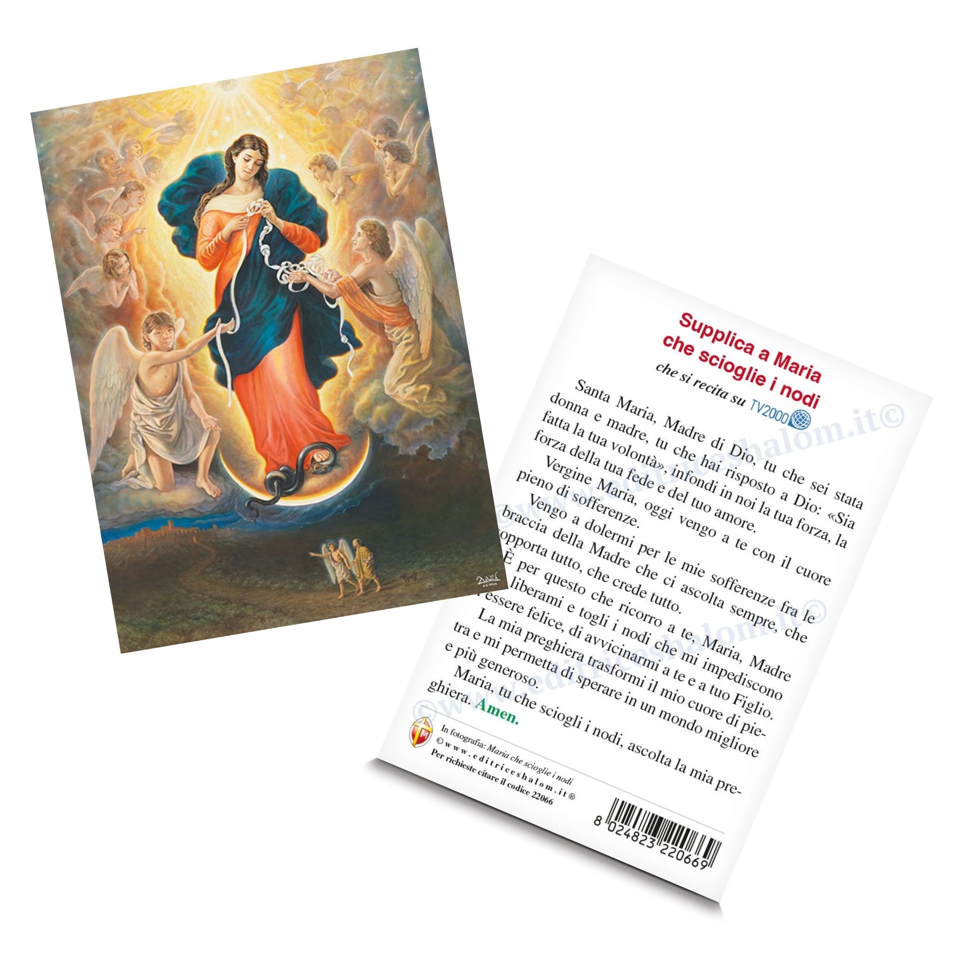 Cartolina Maria che scioglie i nodi Kownacki Dawid. Sul retro "Supplica a Maria che scioglie i nodi" che si recita su Tv2000