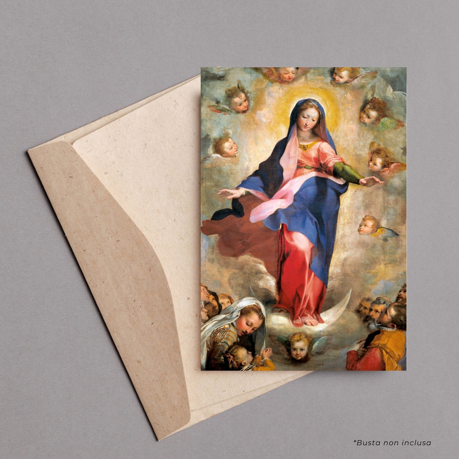 Cartolina Assunta. Sul retro "Preghiera alla Madonna assunta di Pio XII"