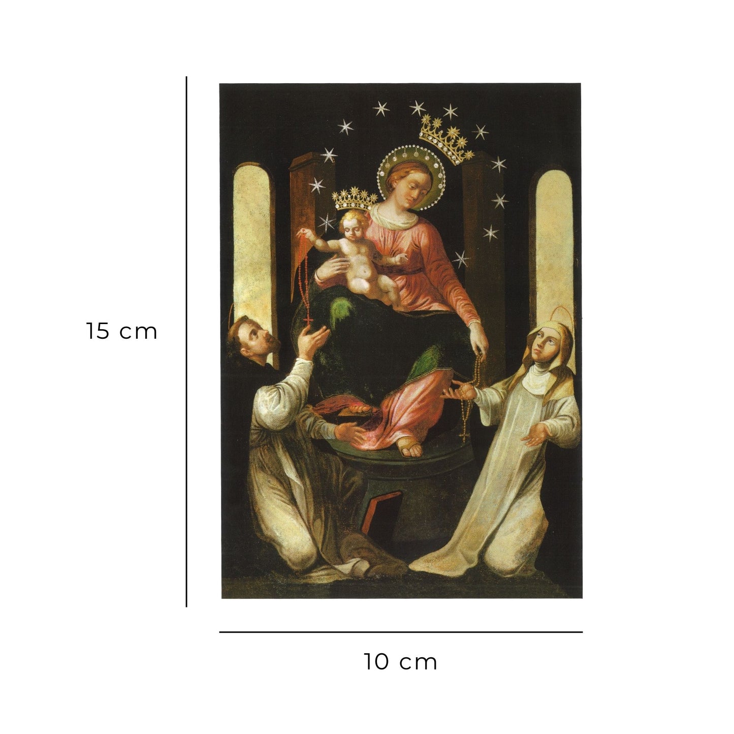 Cartolina Madonna del Rosario di Pompei. Retro "Preghiera a san Domenico e a santa Caterina da Siena"
