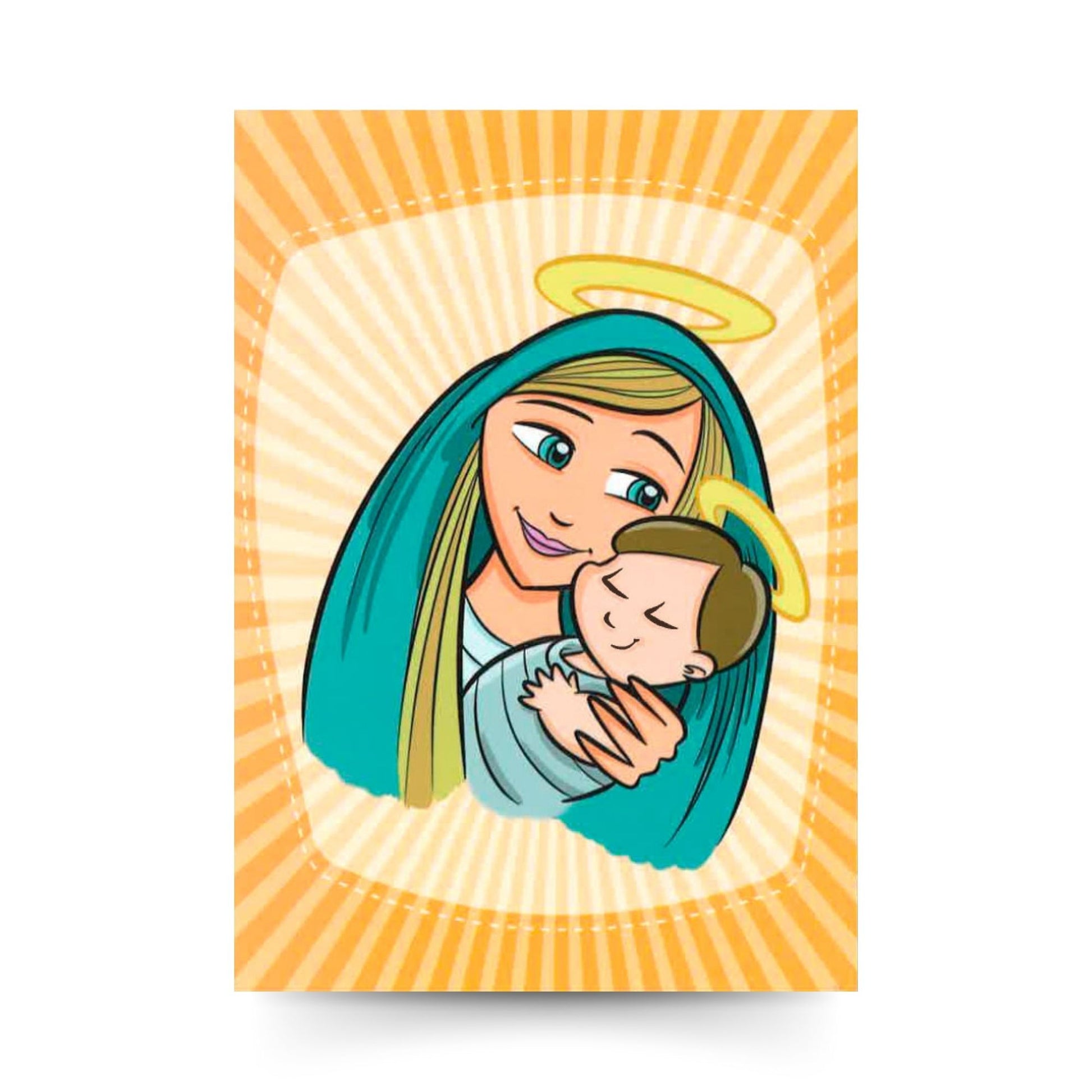 Cartolina Madonna con bambino - linea bimbo. Sul retro preghiera "Ave Maria.."