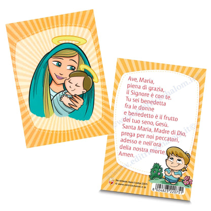 Cartolina Madonna con bambino - linea bimbo. Sul retro preghiera "Ave Maria.."