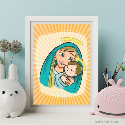 Cartolina Madonna con bambino - linea bimbo. Sul retro preghiera "Ave Maria.."