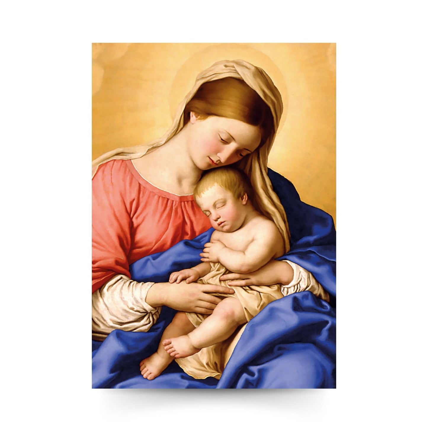 Cartolina Madonna con Bambino. Sul retro preghiera "Sotto la Tua protezione...", raccomandata da Papa Francesco