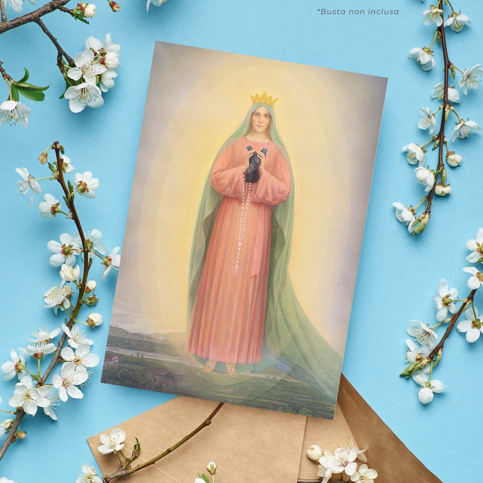 Cartolina di Ghiaie di Bonate sul retro "Preghiera a Maria Regina della Famiglia"