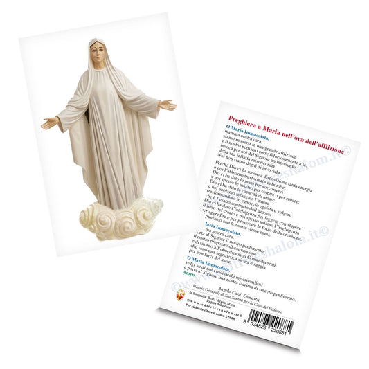 Cartolina Regina della Pace con preghiera a Maria nell'ora dell'afflizione