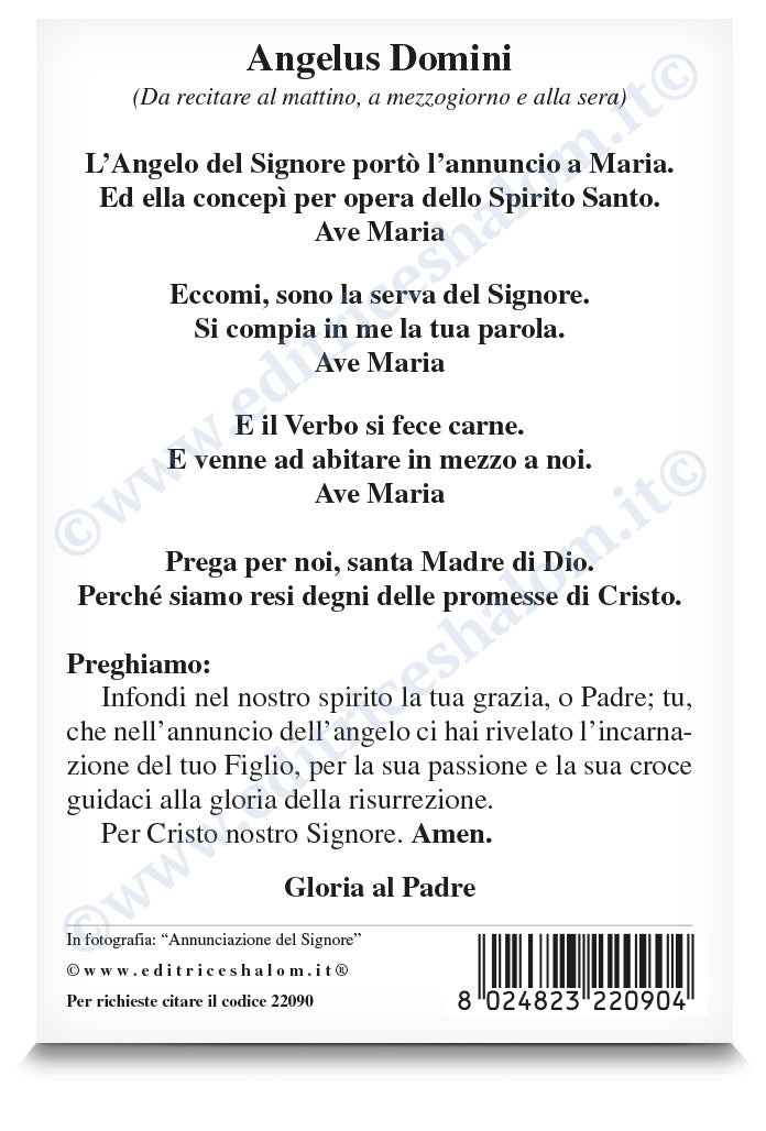 Cartolina annunciazione del Signore. Sul retro "Angelus Domini"