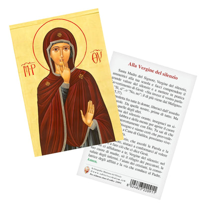 Cartolina madonna del silenzio con retro preghiera "Alla Vergine del silenzio"