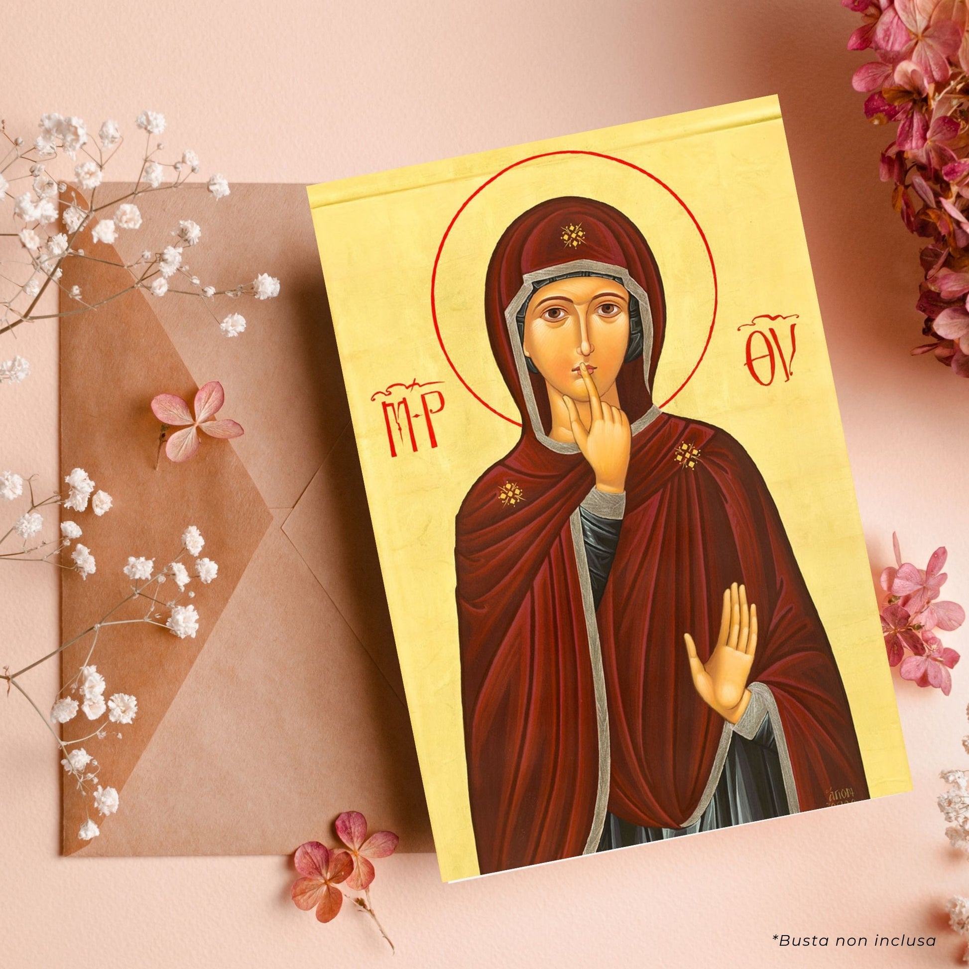Cartolina madonna del silenzio con retro preghiera "Alla Vergine del silenzio"