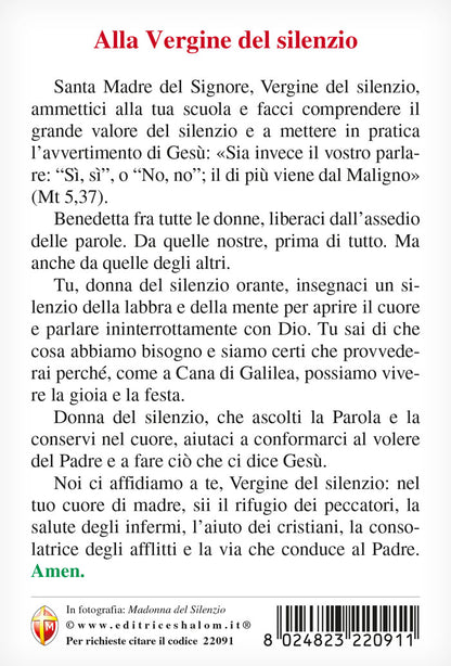 Cartolina madonna del silenzio con retro preghiera "Alla Vergine del silenzio"