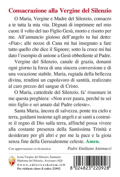 Cartolina Madonna del Silenzio cm 10x15 retro "Consacrazione alla Vergine del silenzio"