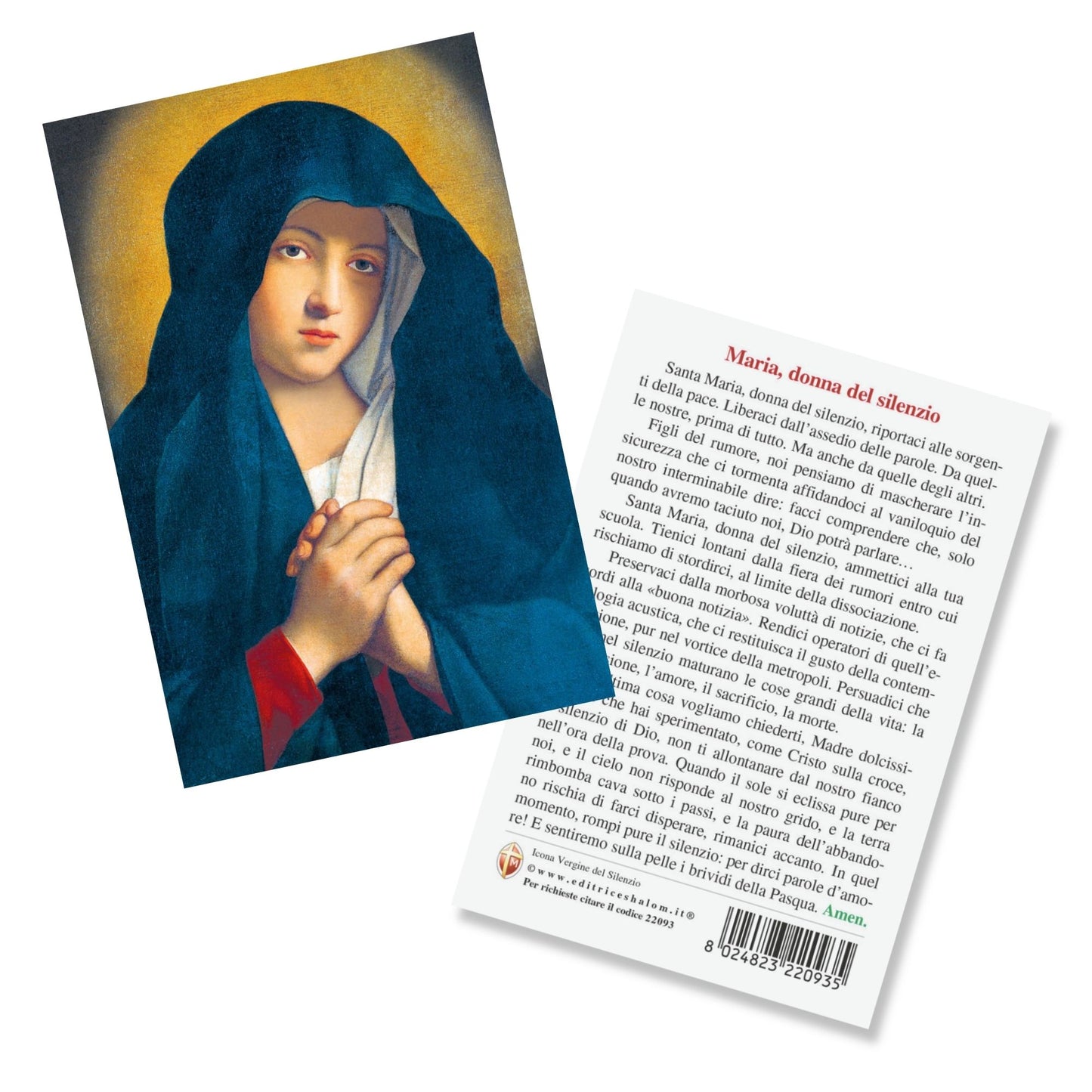 Cartolina Vergine Maria Addolorata cm 10x15 con retro preghiera