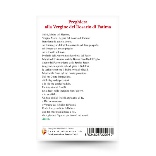 Cartolina Madonna di Fatima con retro "Preghiera alla Vergine del Rosario di Fatima"