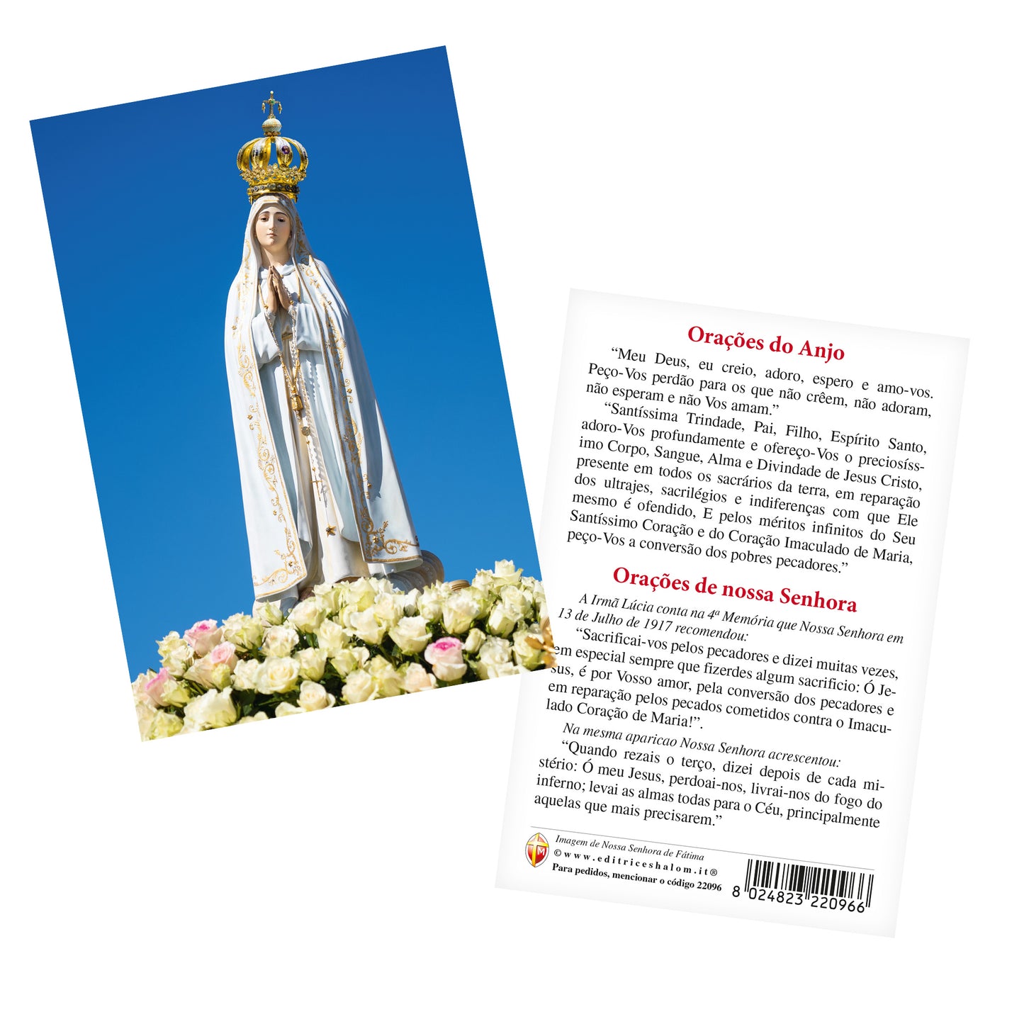 Cartolina Madonna di Fatima con retro "Oracoes do Anjo" e "Oracoes de nossa Senhora"
