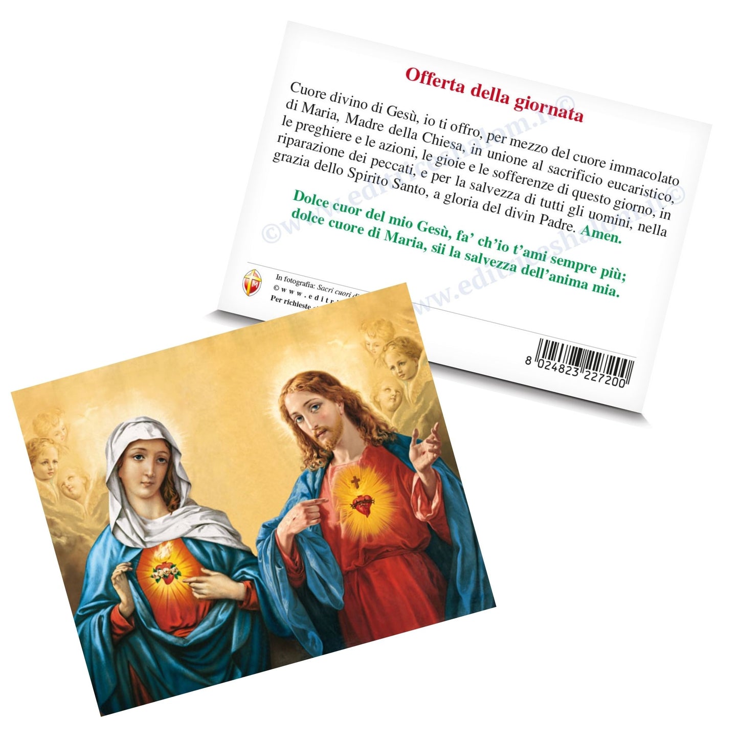 Cartolina sacri cuori di Gesù e Maria. Sul retro "Offerta della giornata"