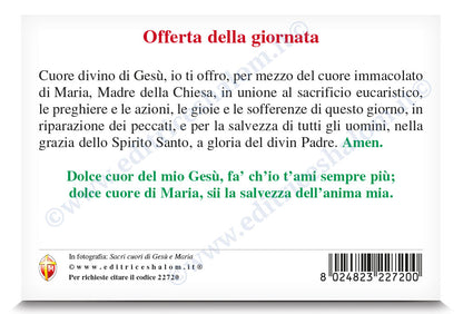 Cartolina sacri cuori di Gesù e Maria. Sul retro "Offerta della giornata"