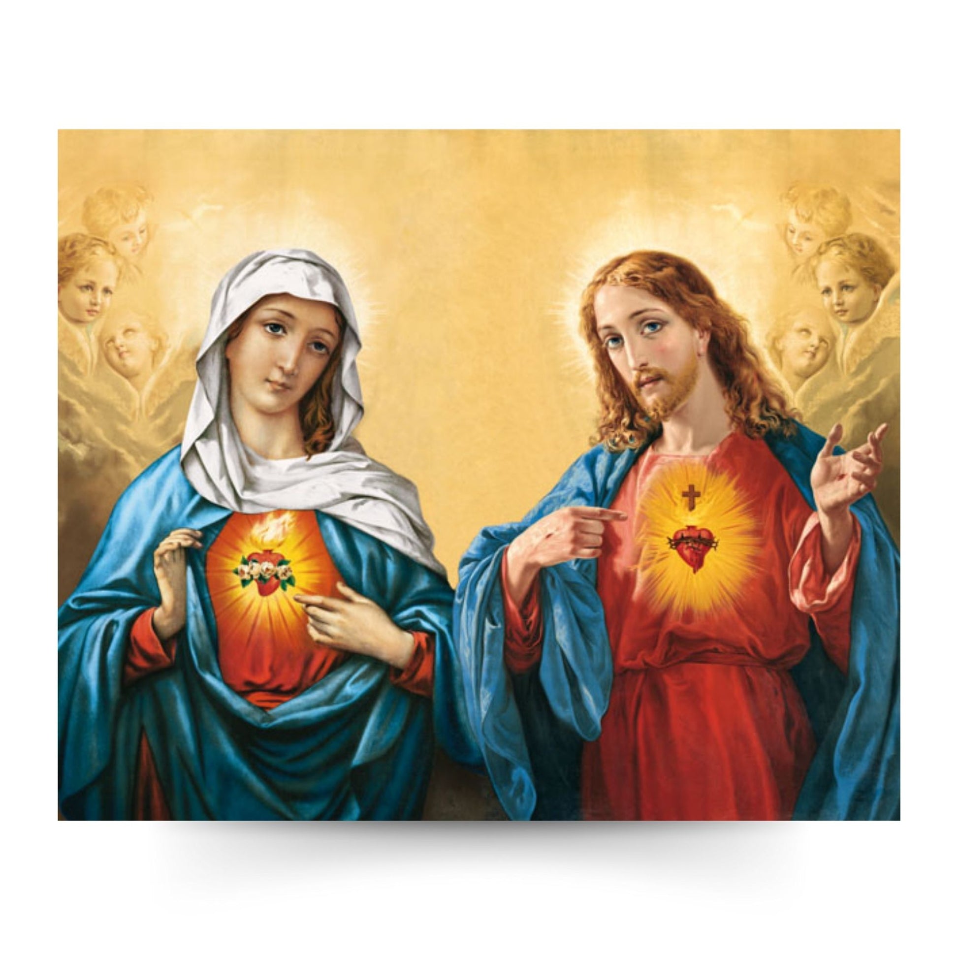 Cartolina sacri cuori di Gesù e Maria. Sul retro "Preghiera molto efficace"