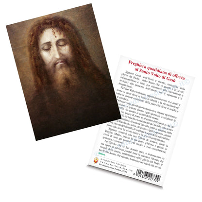 Cartolina Volto santo di Gesù. Sul retro "Preghiera quotidiana di offerta al Volto santo"