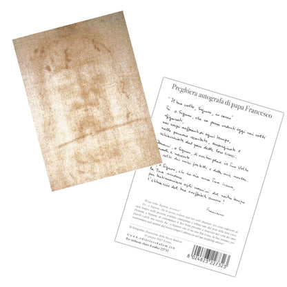 Cartolina Ostensione della Sacra Sindone. Sul retro "Preghiera autografa di papa Francesco"