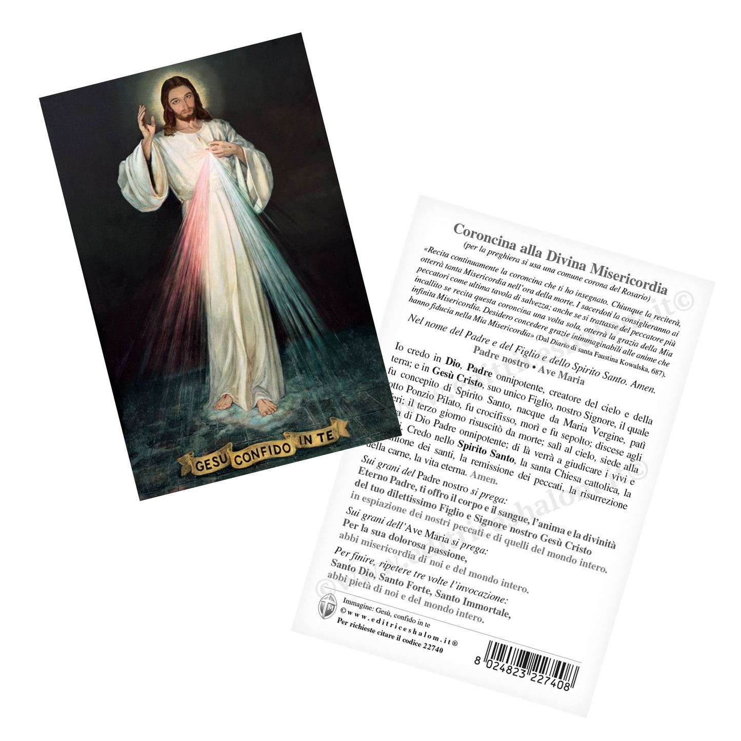 Cartolina Gesù confido in te. Sul retro "Coroncina alla divina misericordia"