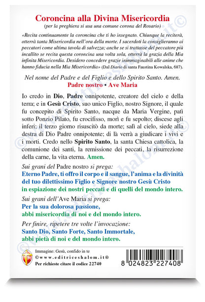 Cartolina Gesù confido in te. Sul retro "Coroncina alla divina misericordia"