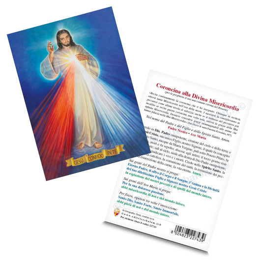 Cartolina Gesù confido in te di Dawid Kownacki. Sul retro "Coroncina Divina Misericordia"