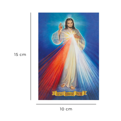 Cartolina Gesù confido in te di Dawid Kownacki. Sul retro "Coroncina Divina Misericordia"