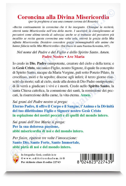 Cartolina Gesù confido in te di Dawid Kownacki. Sul retro "Coroncina Divina Misericordia"