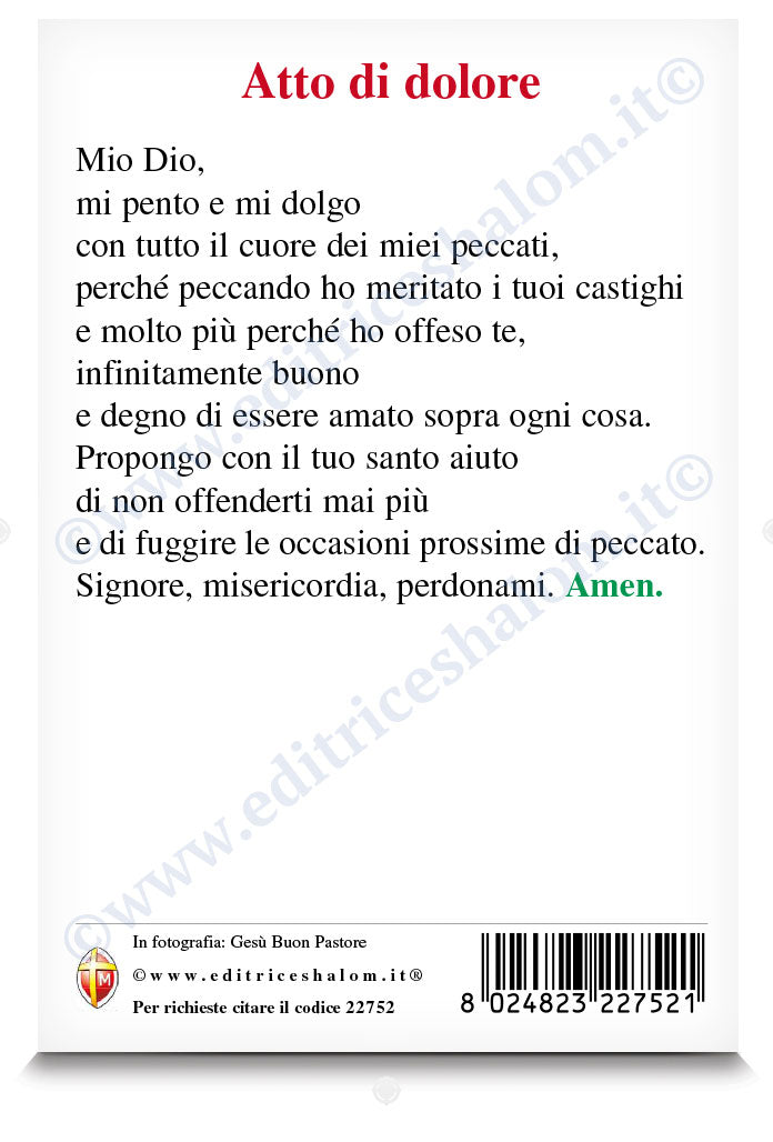 Cartolina Gesù Buon Pastore con retro "Atto di dolore"