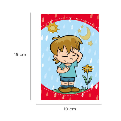 Cartolina immagine bambino che prega con retro Atto di Dolore - per bambini