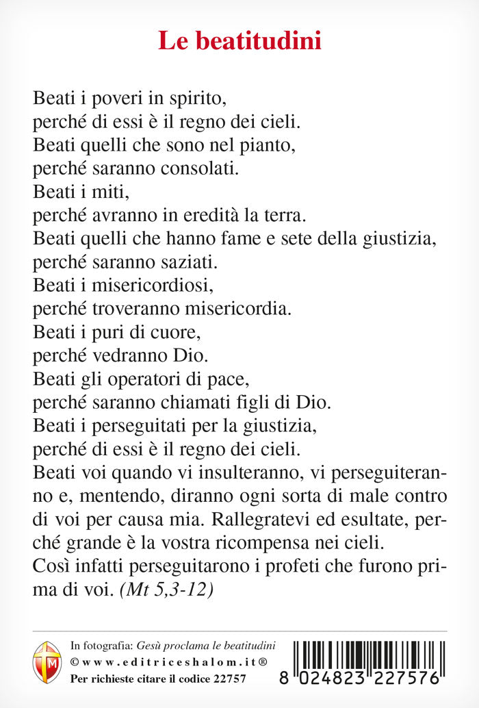 Cartolina Gesù proclama le beatitudini con retro "Le Beatitudini"