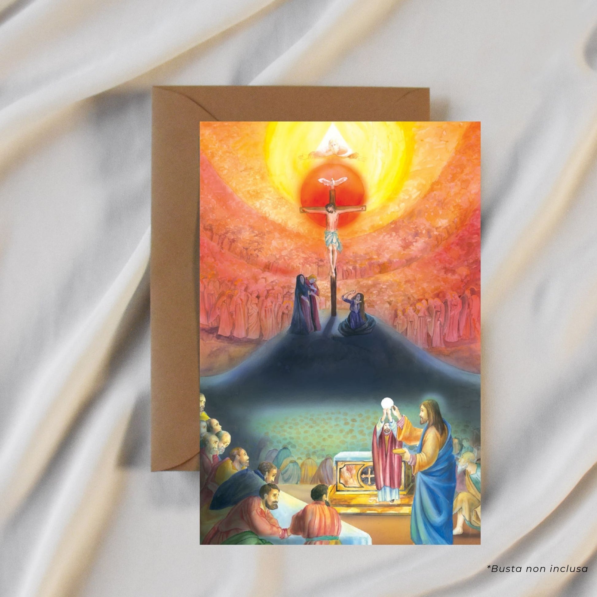 Cartolina con illustrazione ?Eucaristia" e retro ?Preghiera per la comunione spirituale?.
